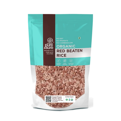 Pure & Sure Organic Red Beaten Rice pack, front