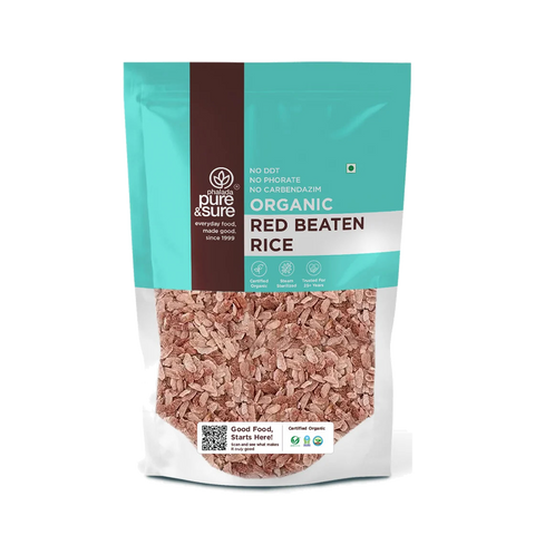 Pure & Sure Organic Red Beaten Rice pack, front