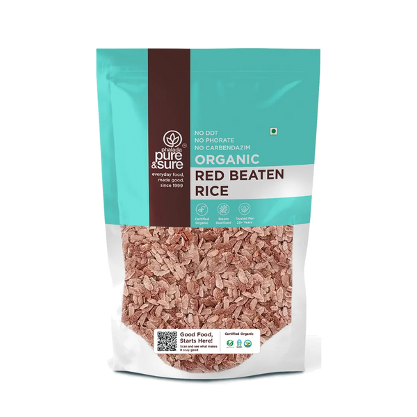 Pure & Sure Organic Red Beaten Rice pack, front