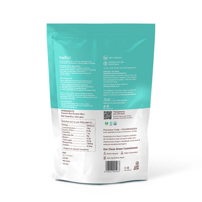 purepicked Red Poha packaging back view showing nutritional information and organic certification details