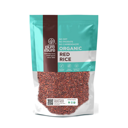 Pure & Sure Organic Red Rice pack, front