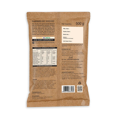 purepicked Sprouted Rajgira Atta 500g pouch showing nutritional information and product details on the back label