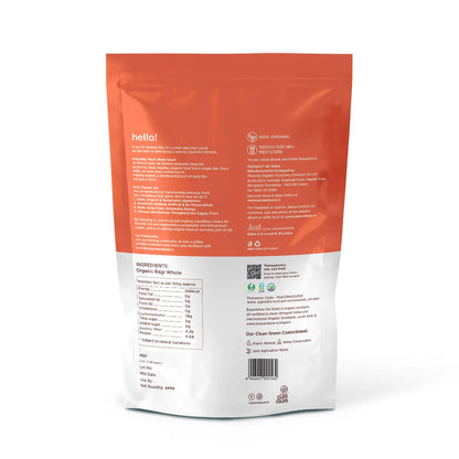 Back of the purepicked organic ragi flour pack showing ingredients and nutrition information