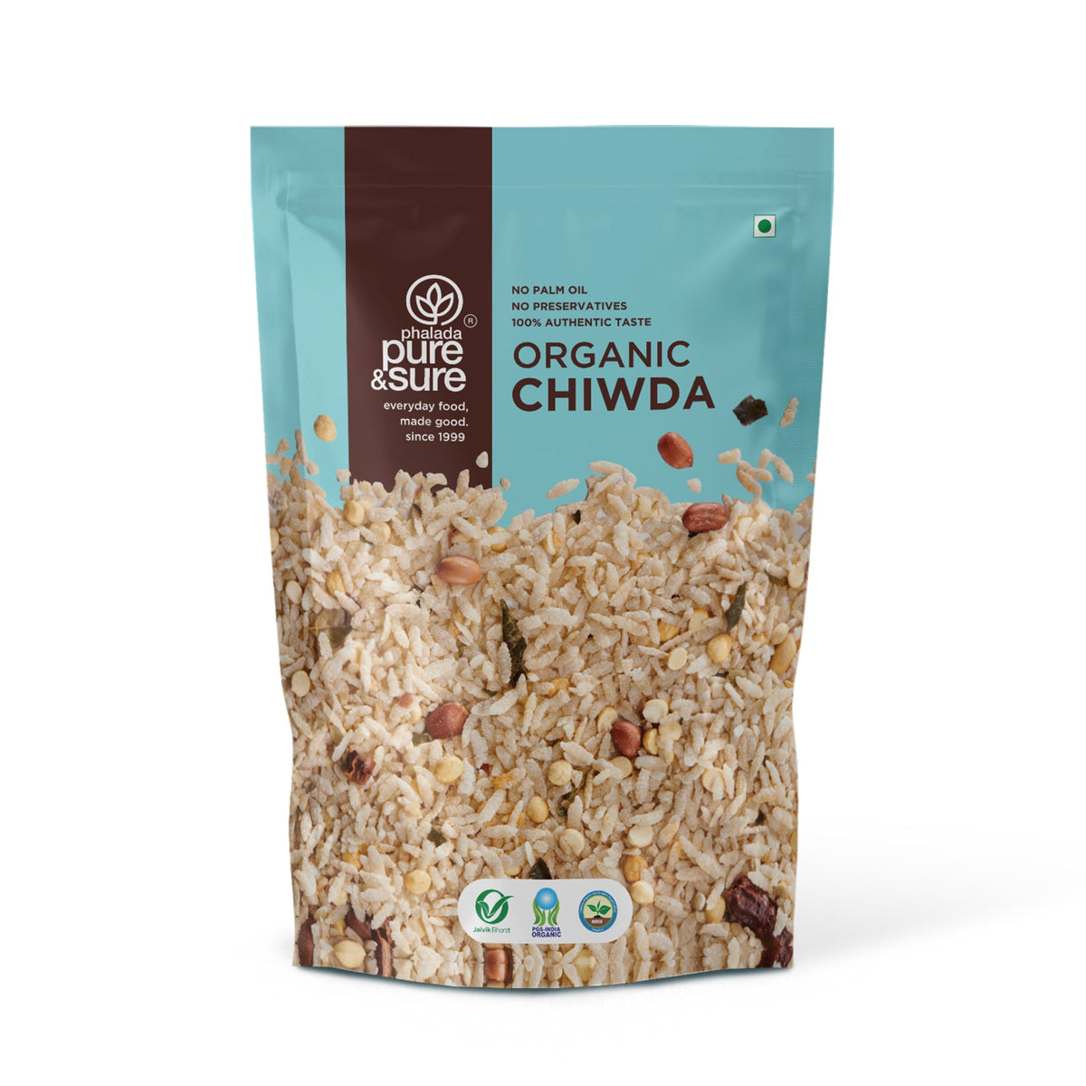 Front of the purepicked Pure & Sure organic sweet and salt chiwda pack